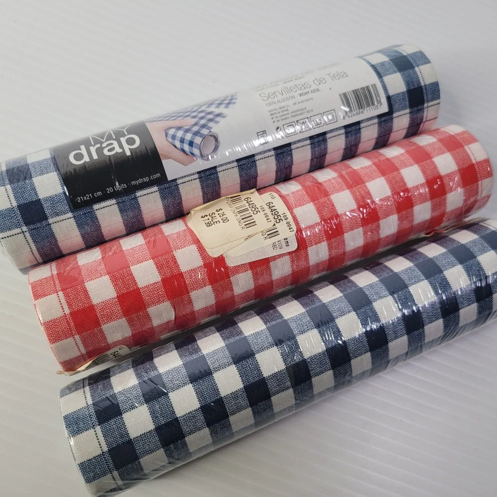 My Drap Cotton Napkins Red Blue Gingham Check 60 Units NEW BBQ Picnic Farmhouse